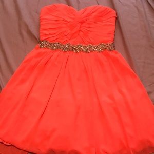Strapless highlighter orange dress